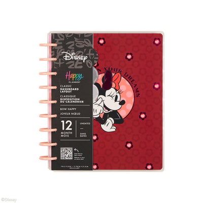 Undated Disney Minnie Mouse Bow Happy Customizable Planner - Classic Dashboard Layout - 12 Months