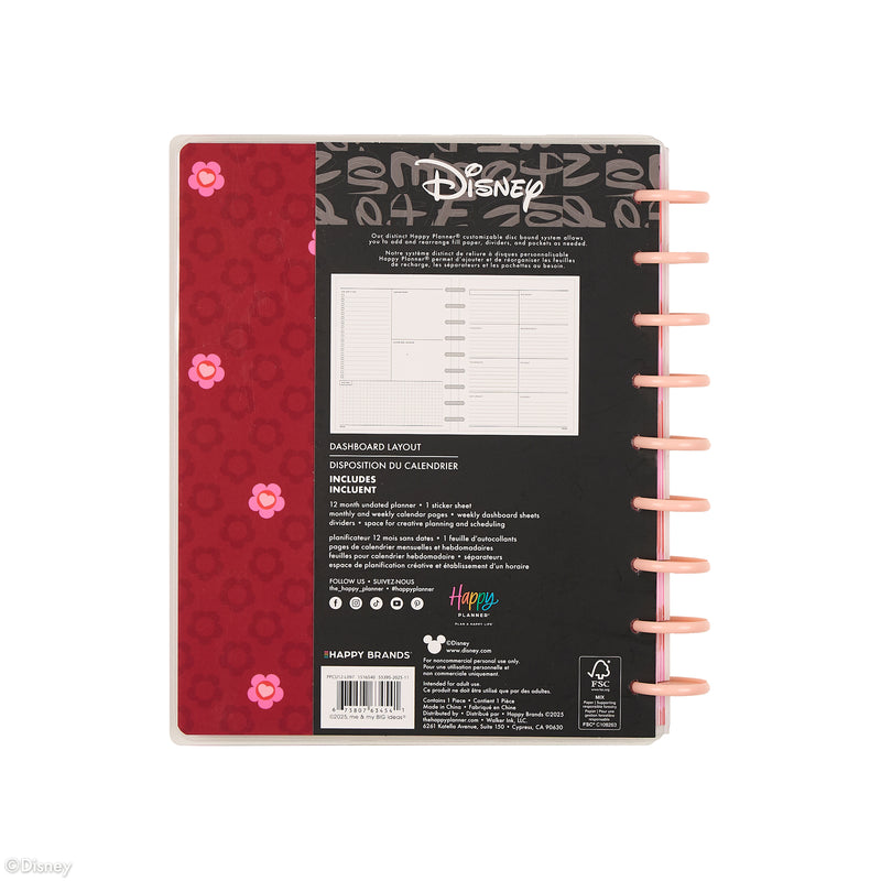 Undated Disney Minnie Mouse Bow Happy Customizable Planner - Classic Dashboard Layout - 12 Months