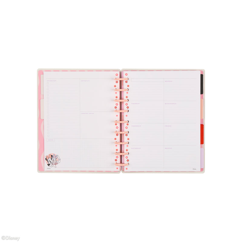 Undated Disney Minnie Mouse Bow Happy Customizable Planner - Classic Dashboard Layout - 12 Months