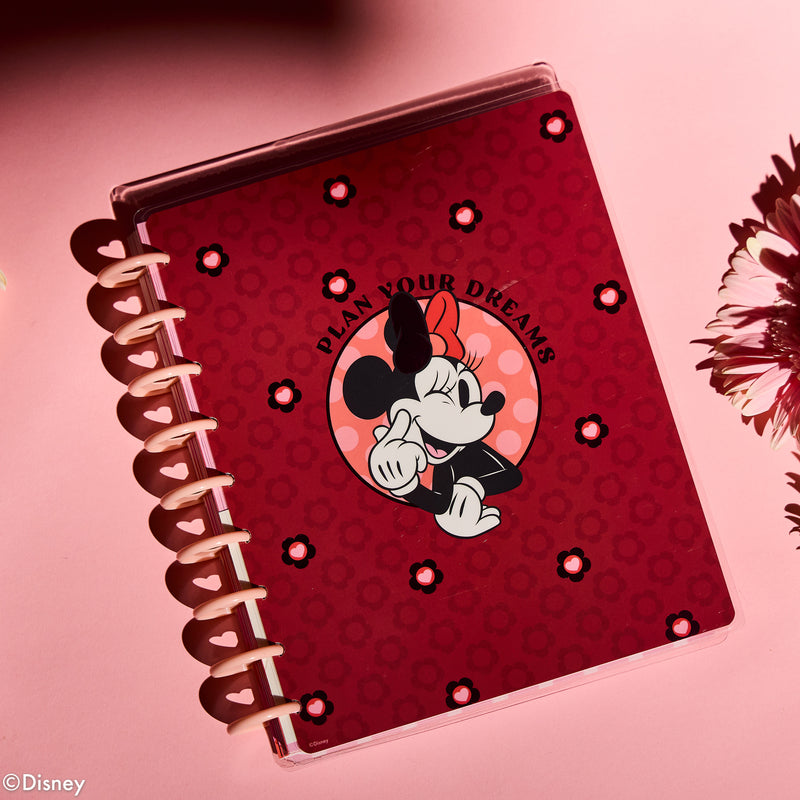 Undated Disney Minnie Mouse Bow Happy Customizable Planner - Classic Dashboard Layout - 12 Months