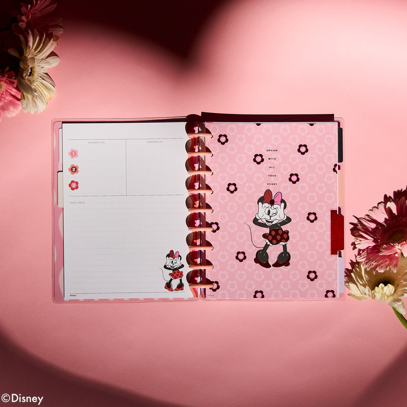 Undated Disney Minnie Mouse Bow Happy Customizable Planner - Classic Dashboard Layout - 12 Months