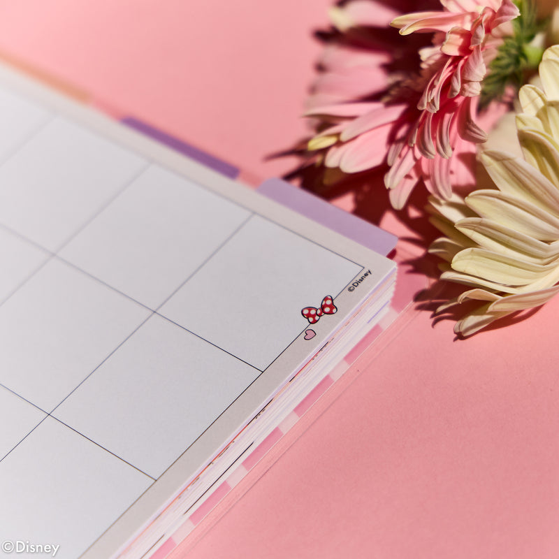 Undated Disney Minnie Mouse Bow Happy Customizable Planner - Classic Dashboard Layout - 12 Months