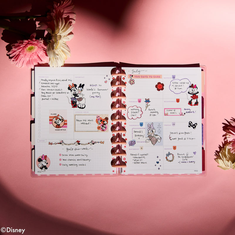 Undated Disney Minnie Mouse Bow Happy Customizable Planner - Classic Dashboard Layout - 12 Months