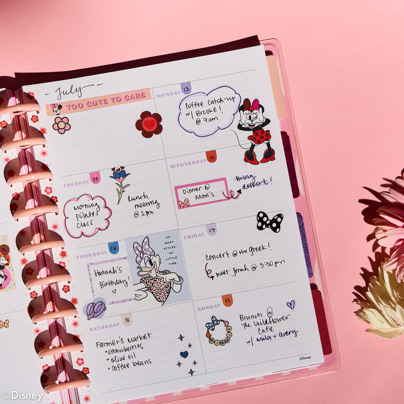 Undated Disney Minnie Mouse Bow Happy Customizable Planner - Classic Dashboard Layout - 12 Months