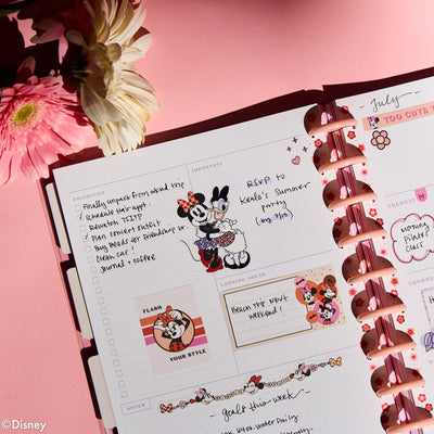 Undated Disney Minnie Mouse Bow Happy Customizable Planner - Classic Dashboard Layout - 12 Months