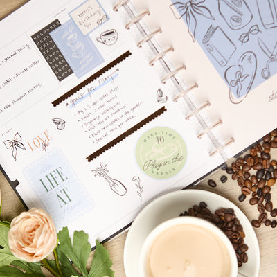 Undated Café Coquette Customizable Planner - Big Horizontal Layout - 12 Months