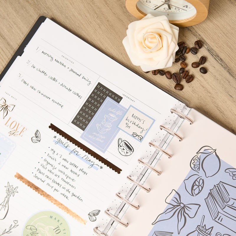 Undated Café Coquette Customizable Planner - Big Horizontal Layout - 12 Months