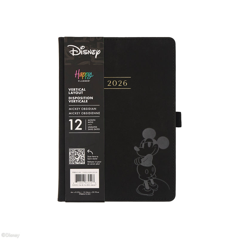 Undated Premium Obsidian Disney Mickey Mouse Book Bound Planner - Small Vertical Layout - 12 Months