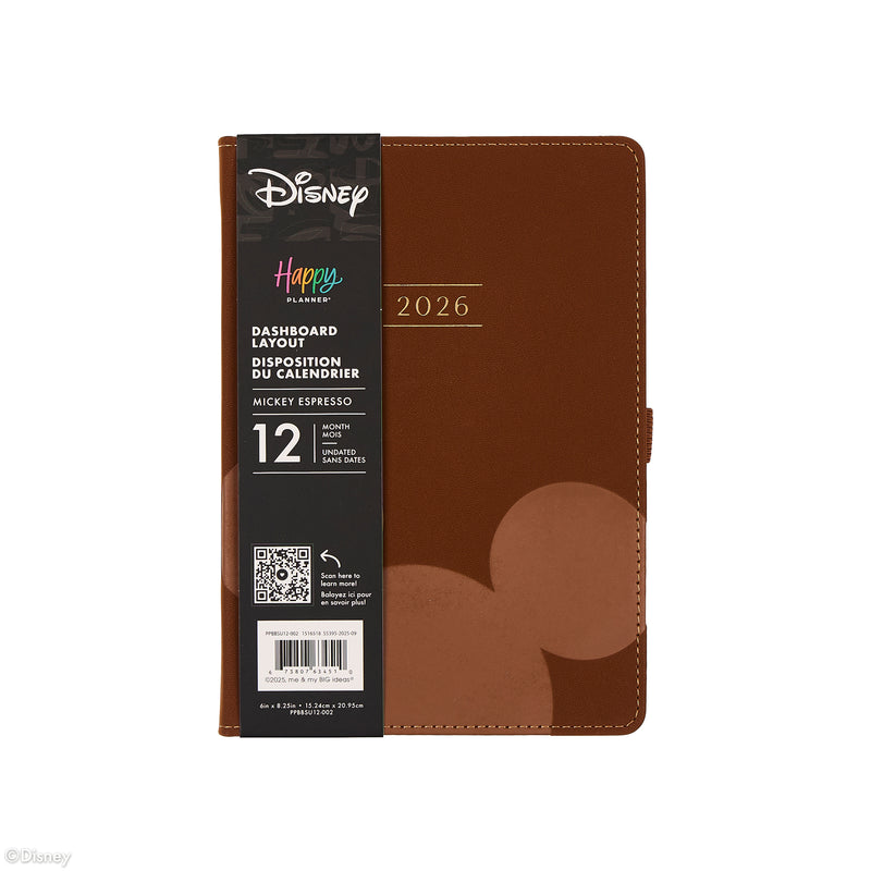 Undated Premium Espresso Disney Mickey Mouse Book Bound Planner - Small Dashboard Layout - 12 Months