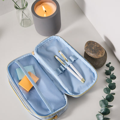 Cornflower - Textured Fabric Pen & Pencil Zip Pouch