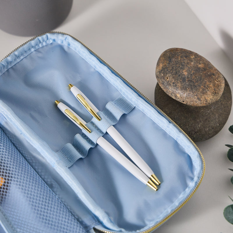 Cornflower - Textured Fabric Pen & Pencil Zip Pouch