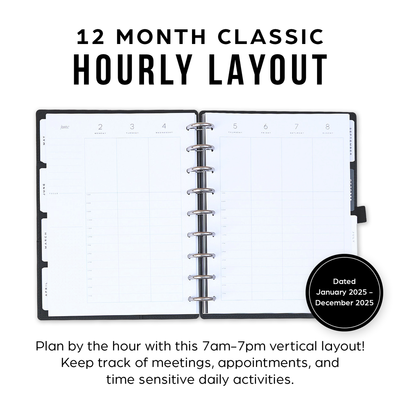 2025 Work + Life Onyx Planner - Classic Hourly Layout - 12 Months