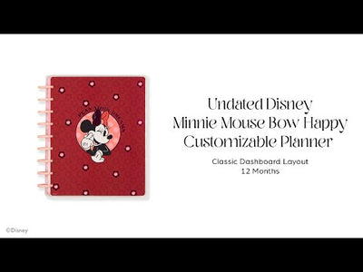 Undated Disney Minnie Mouse Bow Happy Customizable Planner - Classic Dashboard Layout - 12 Months