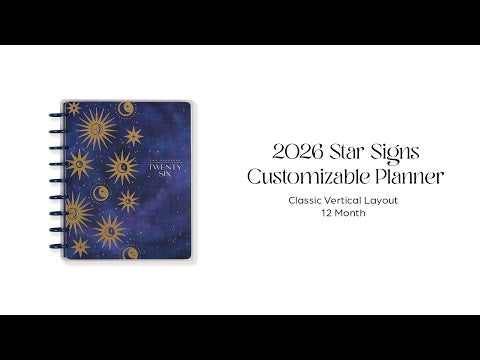 2026 Star Signs Customizable Planner - Classic Vertical Layout - 12 Months