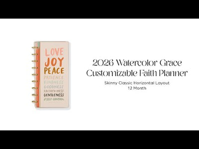 2026 Watercolor Grace Customizable Faith Planner - Skinny Classic Horizontal Layout - 12 Months