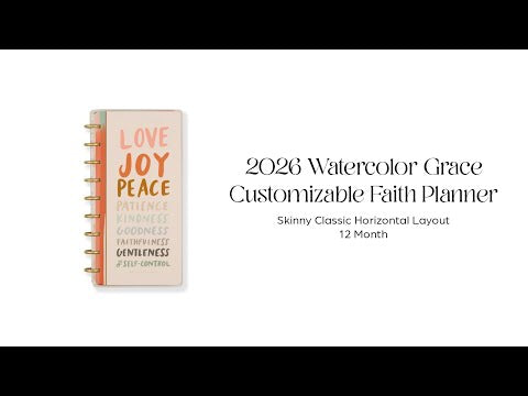 2026 Watercolor Grace Customizable Faith Planner - Skinny Classic Horizontal Layout - 12 Months