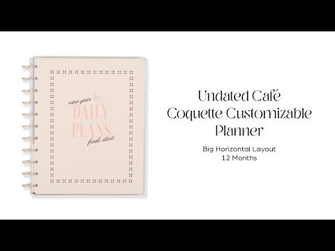 Undated Café Coquette Customizable Planner - Big Horizontal Layout - 12 Months