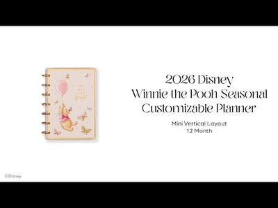 2026 Disney Winnie the Pooh Seasonal Customizable Planner - Mini Vertical Layout - 12 Month