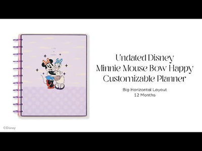 Undated Disney Minnie Mouse Bow Happy Customizable Planner - Big Horizontal Layout - 12 Months