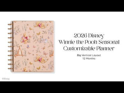 2026 Disney Winnie the Pooh Seasonal Customizable Planner - Big Vertical Layout - 12 Months