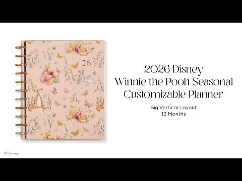 2026 Disney Winnie the Pooh Seasonal Customizable Planner - Big Vertical Layout - 12 Months