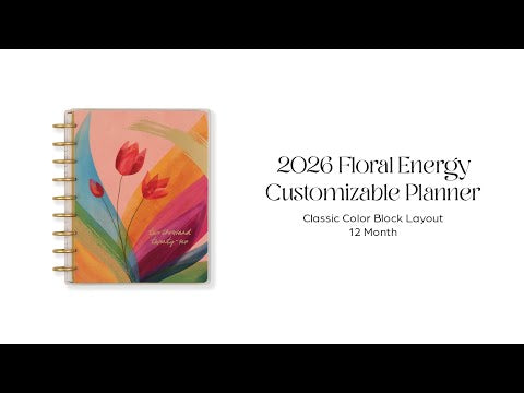 2026 Floral Energy Customizable Planner - Classic Color Block Layout - 12 Months