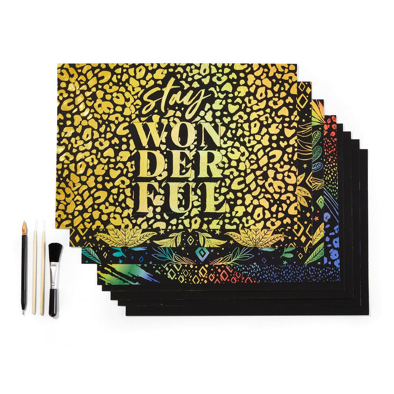 Rainbow Scratch Paper Art Kit | Wild Jungle | 4 Sheets | Happy Crafts
