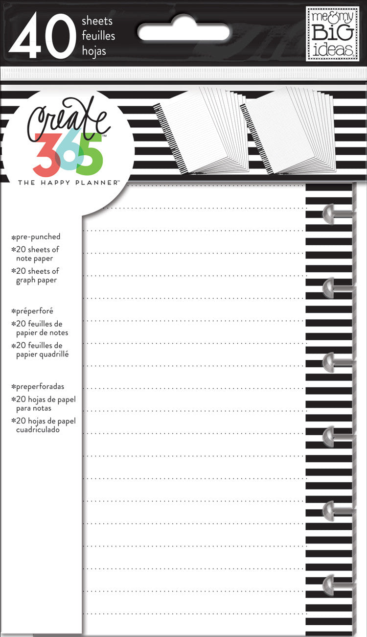 Note Craph Note & Graph Paper - B&W stripes - Mini – Happy Planner