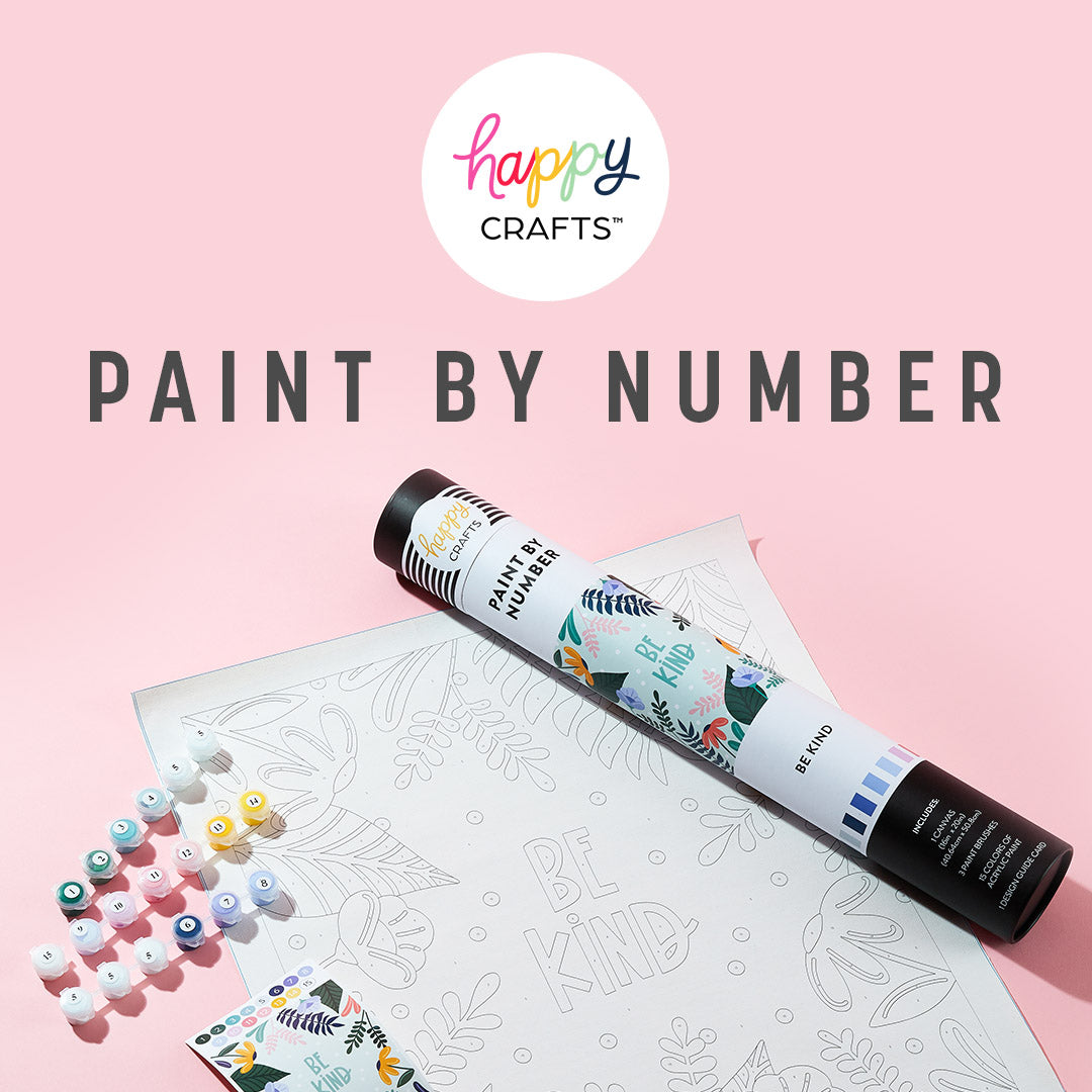 Happy Planner Paint by Numbers Kit - Easy Step by Step Paint by Number Craft Kit - Includes Printed Canvas, Acrylic Paint & Brushes - Happy Crafts Pre