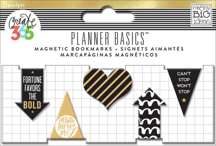 Magnetic Bookmarks - Black, White and Gold - 5 Pack