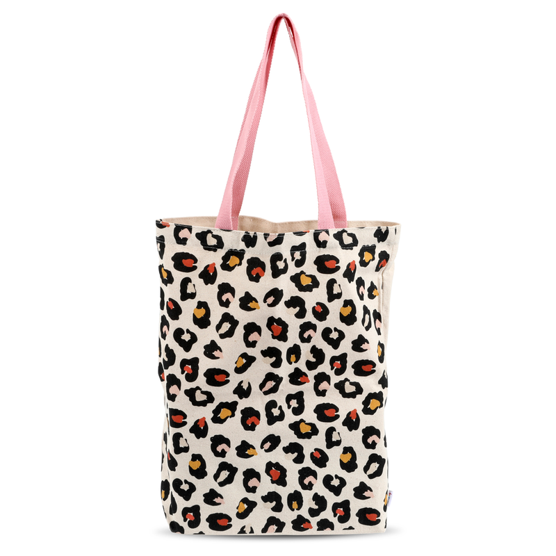 Personalise this pink leopard rainbow print tote bag