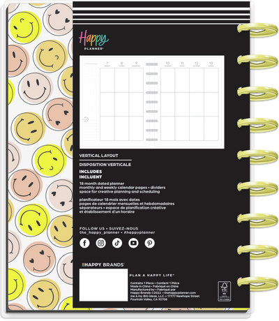 2023 Smiley Face Happy Planner - Classic Vertical Layout - 18 Months