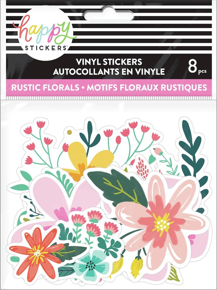 Rustic Floral Die Cut Vinyl Decal Stickers - 8 Pack
