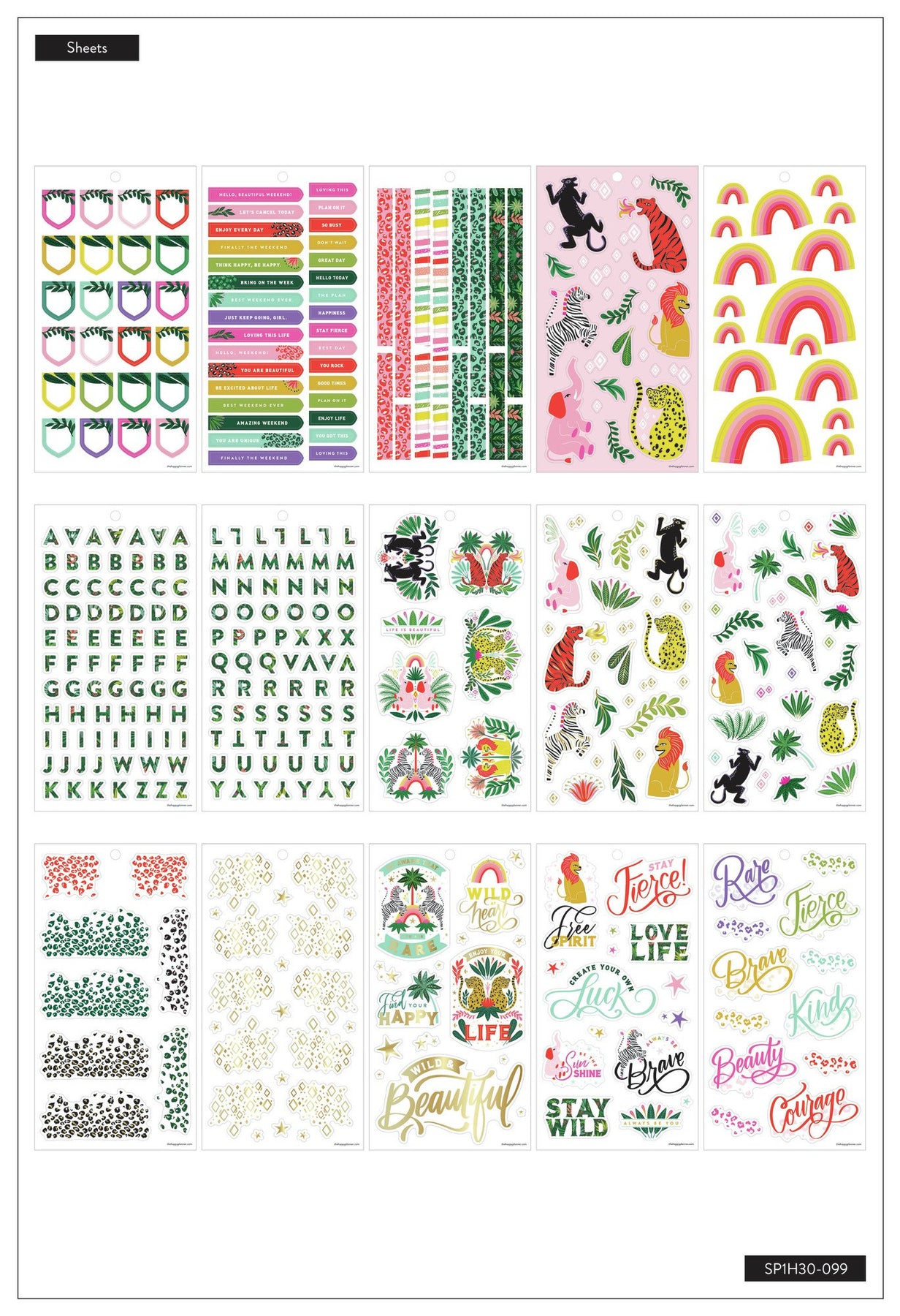 Happy Planner Sticker Pack for Calendars, Journals, and Planners,  Multicolored Scrapbook Accessories, Wild Jungle Theme, Classic Size, 30  Sheets, 724 Total Stickers