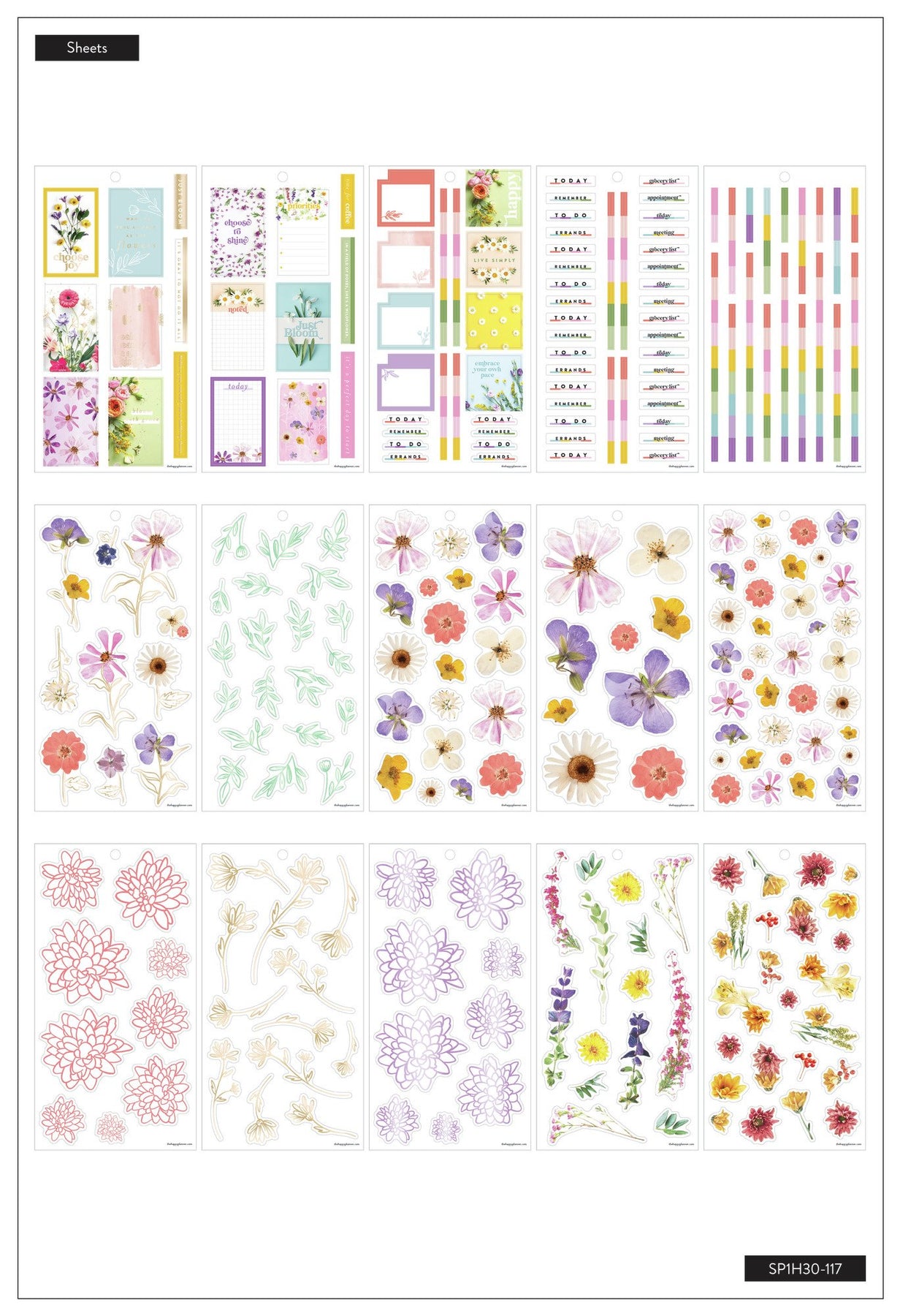 Happy Planner 194pc Sophisticated Floral Alphabet 10 Sheet Sticker