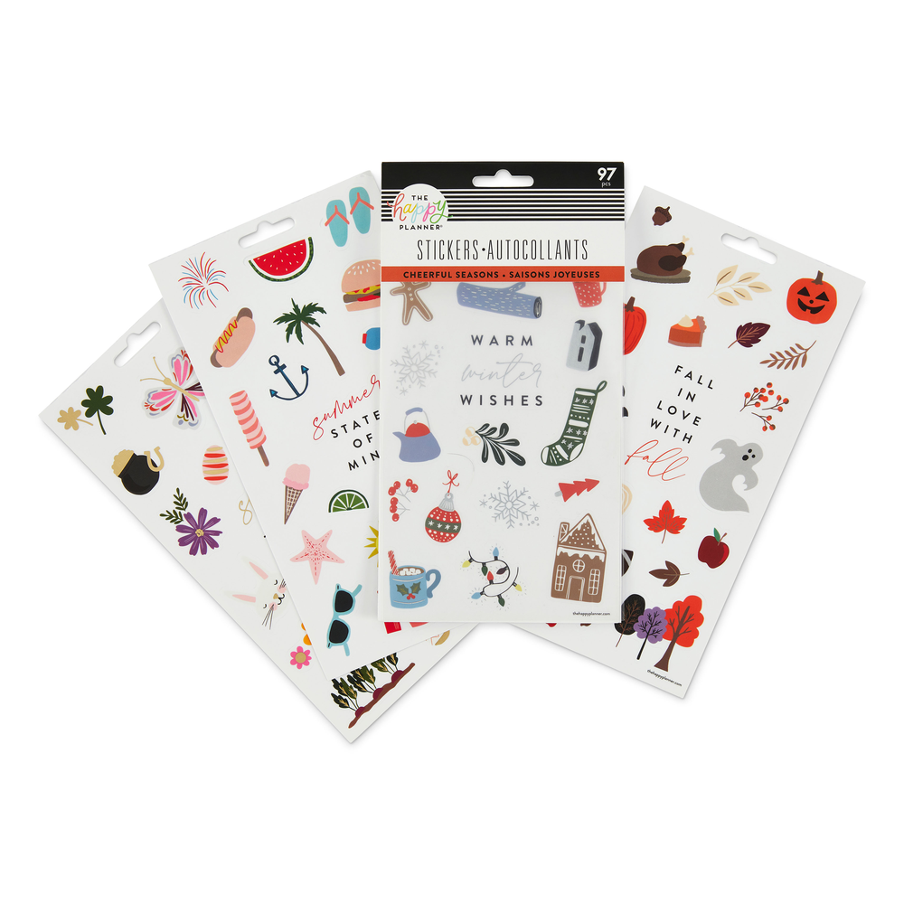 Happy Planner 97pc Cheerful Seasons 5 Sheet Stickers - 2024 Teacher & Student Planner Stickers - Paper Crafts & Scrapbooking