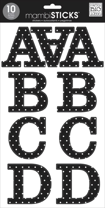 Uppercase Alphabet Letters - Black and White Polka Dot