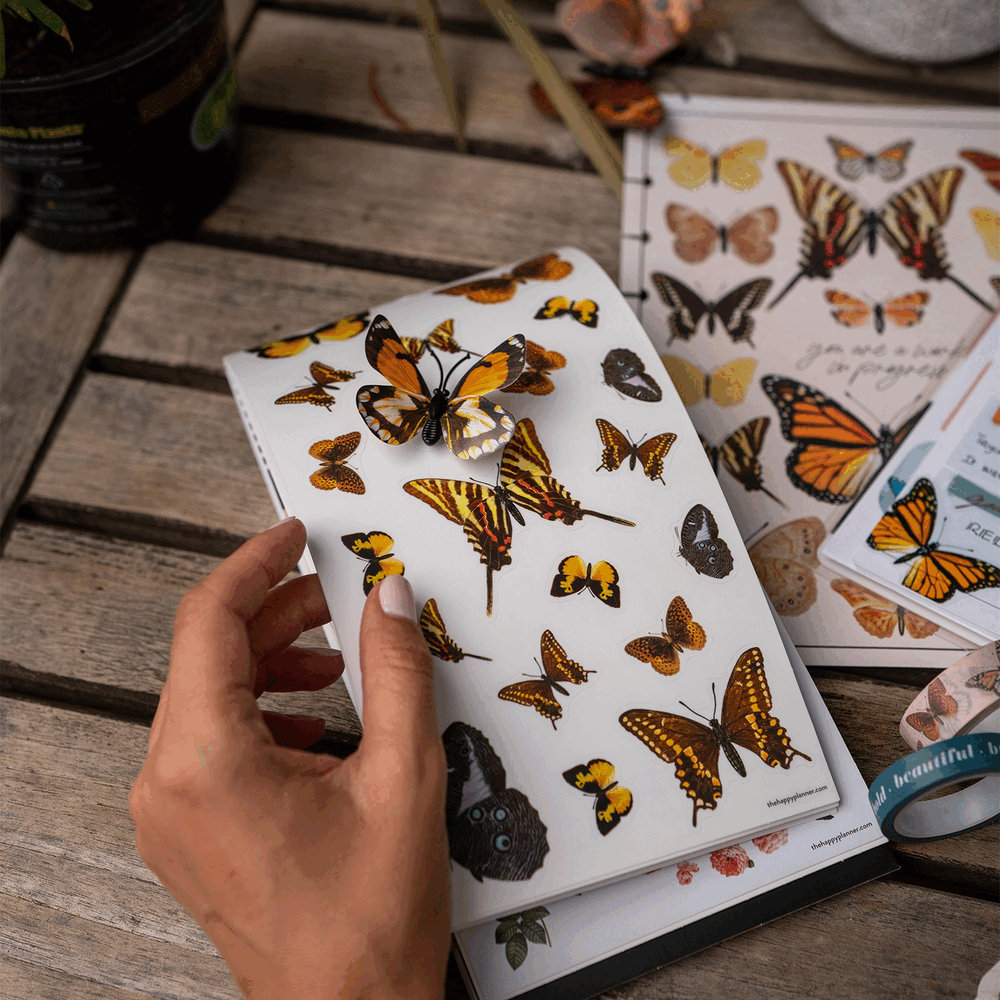 Stickers Autocollants Papillons Nature - Lot 2, Vinyle, 11x17 Cm, Multicolore, Fait Main