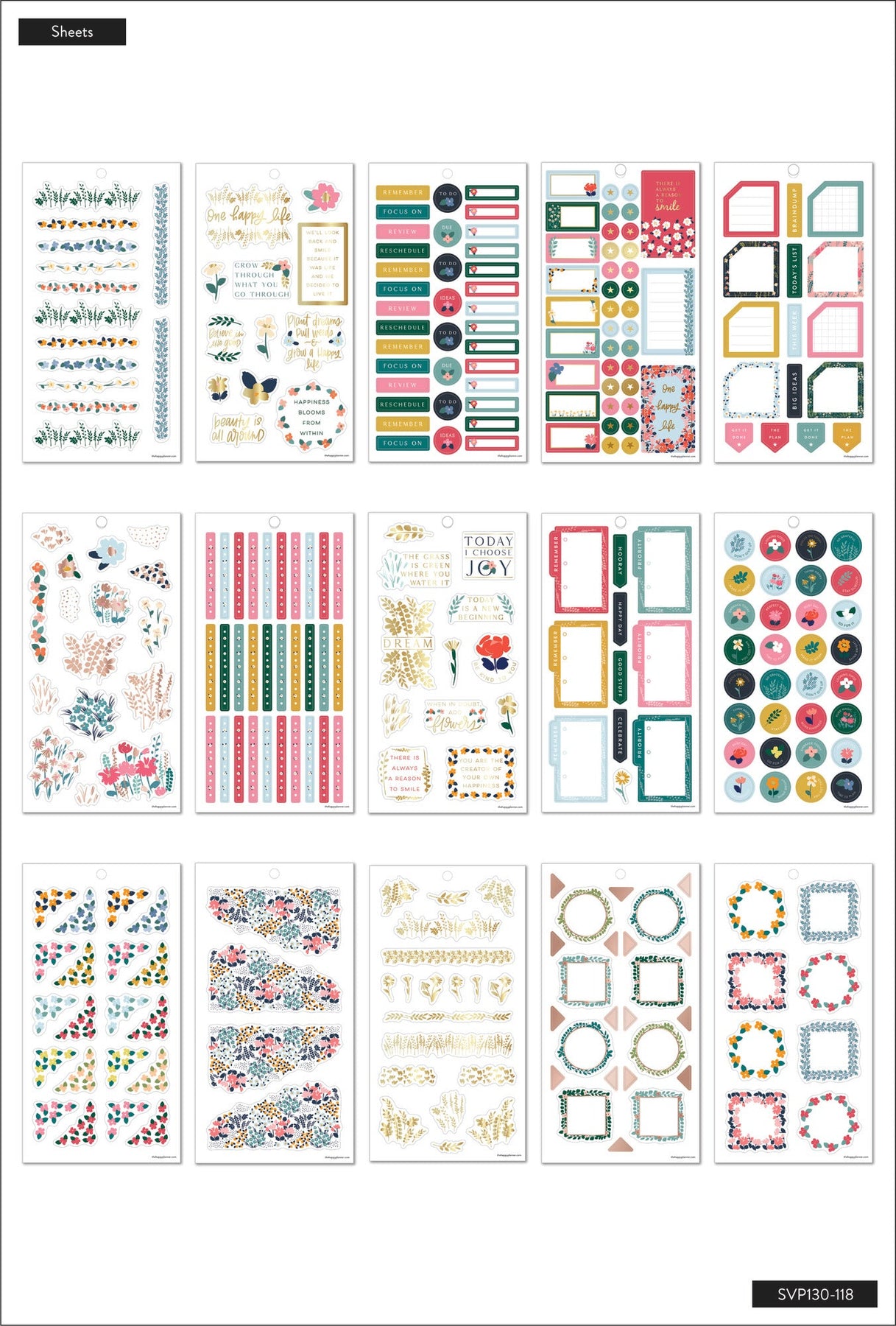 Girly Happy Planner Washi Sticker Book 393 Pieces Rose Gold