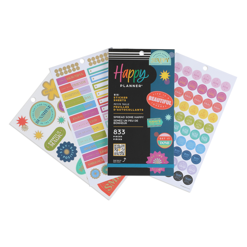 Happy Planner Sticker Pack for Calendars, Journals, and Diary Planners,  Multicoloured Scrapbook Accessories, Spread Some Happy Theme, Mini Size, 30