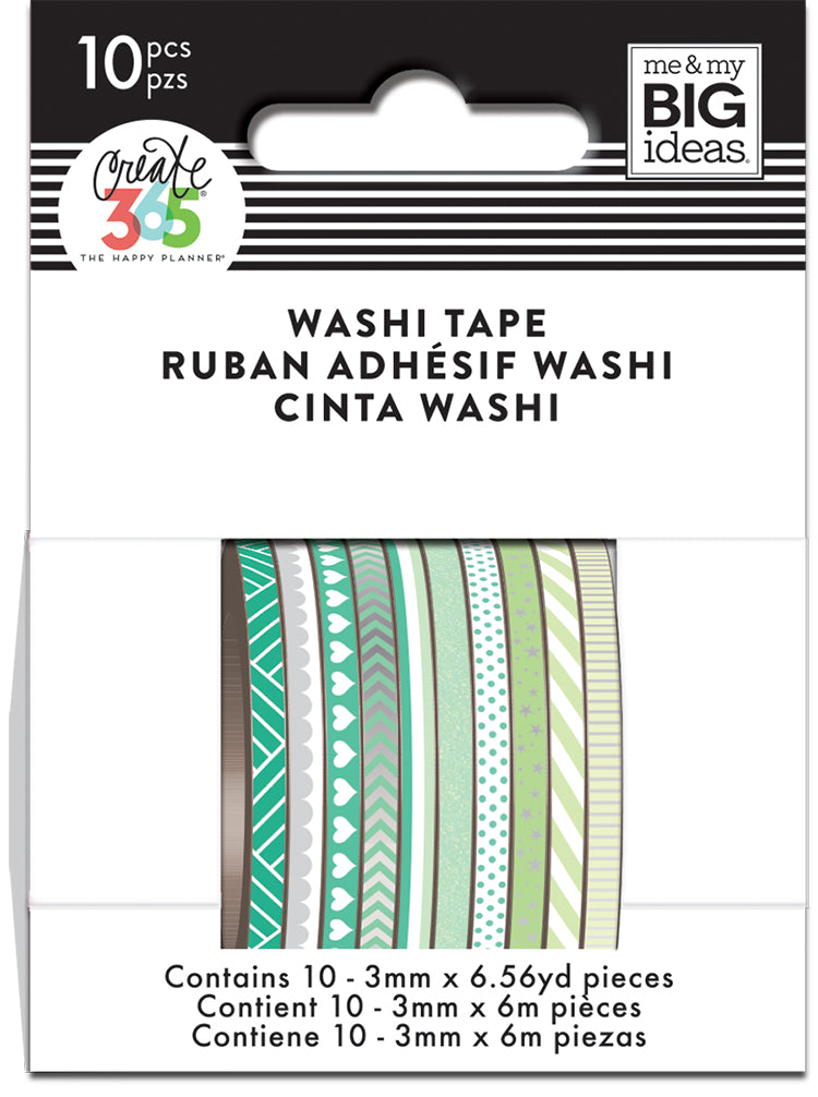 Green Hues Skinny Washi Tape